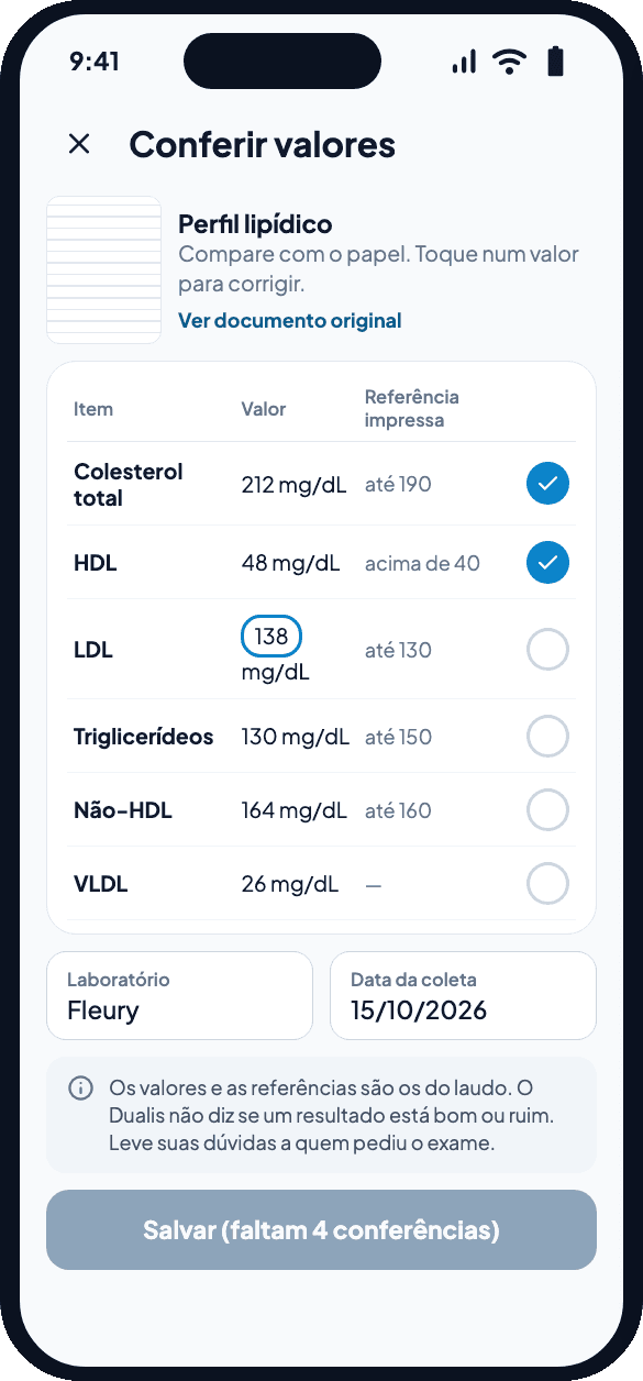 Conferência de valores de exames no Dualis Premium