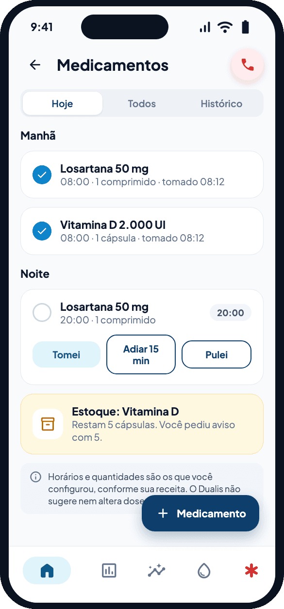 Lembretes de medicamentos do Dualis Premium